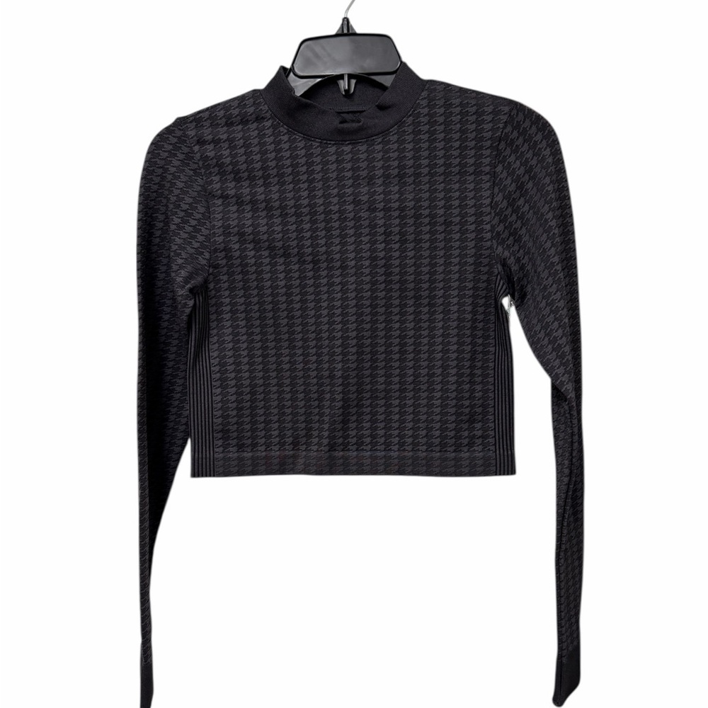 NWT ANTONIO MELANI Gray Black Textured Jacquard Crop Top Long Sleeve S